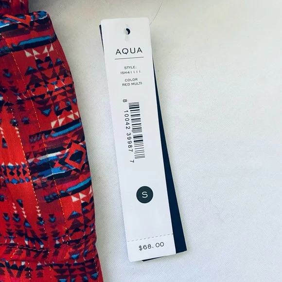 Aqua Red Patterned Smocked A-Line Mini Skirt with Blue Accents - Picture 8 of 10